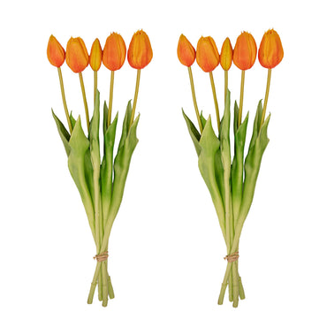 Vase Jessie Bow + 10x Real Touch Tulip Orange