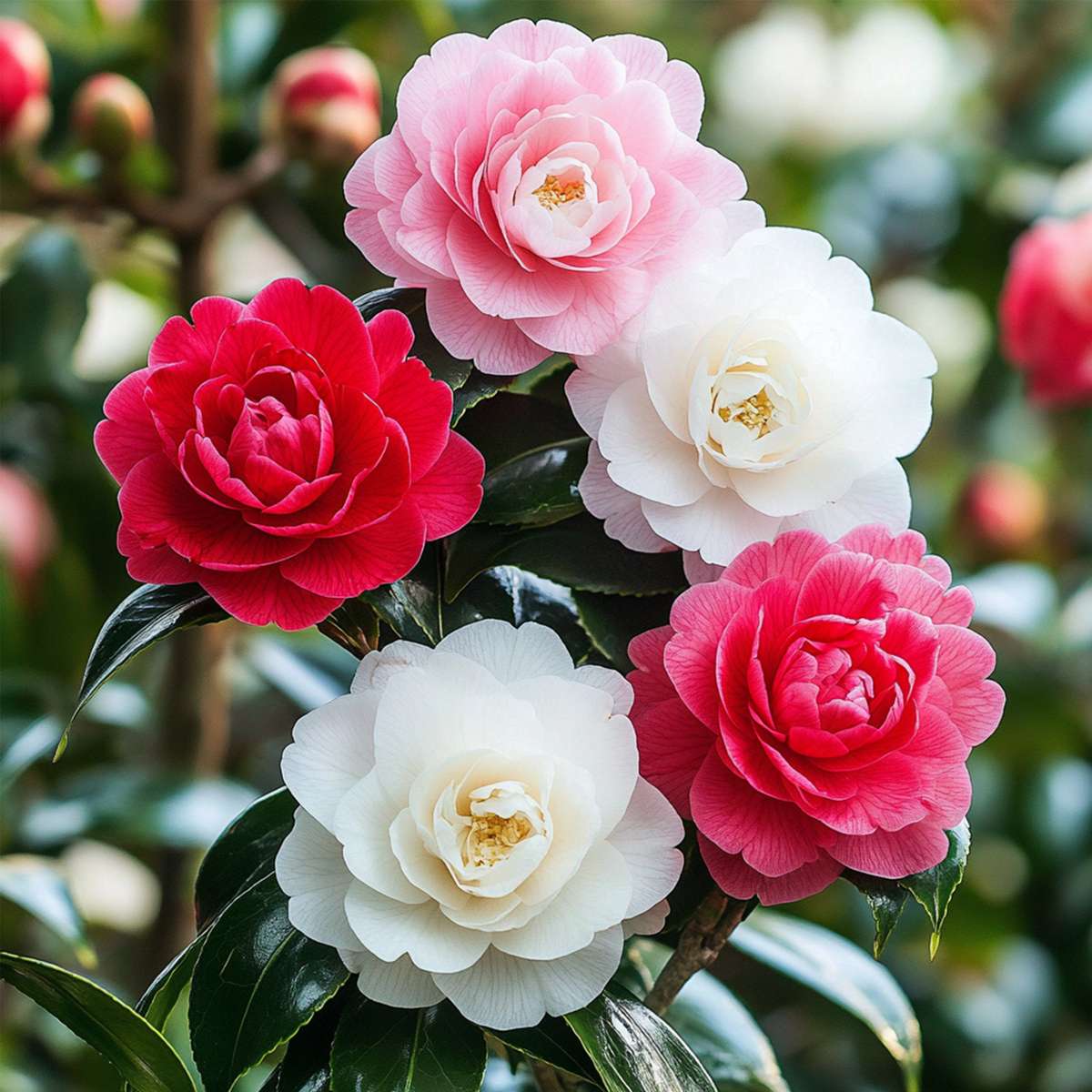 Camellia Japonica – 3er-Mix – Rosen – Rot, Weiß, Rosa