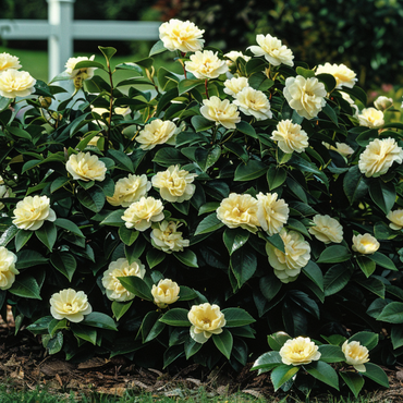 Camellia japonica 'Brushfield's Yellow' - Japanische Rose