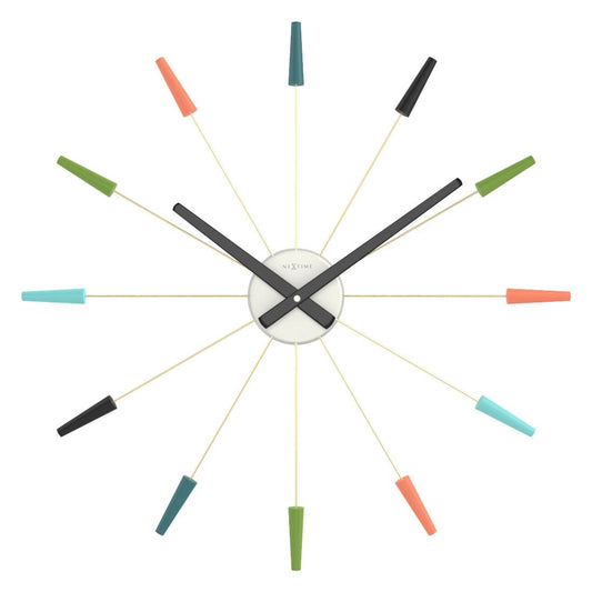 NeXtime Clocks Silent Wall clock with vintage stainless steel finish, 58cm diameter, front view of the Plug Inn model.