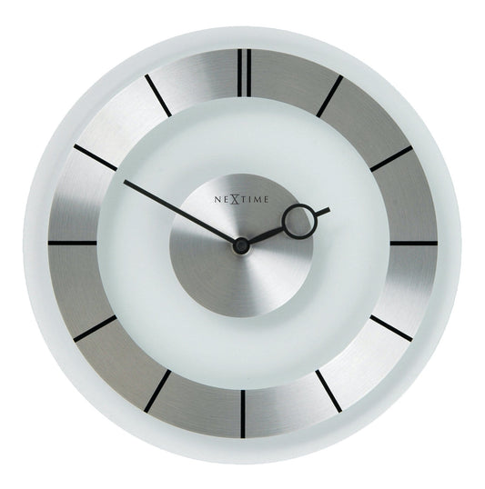 NeXtime Clocks 31cm retro wall clock with aluminium frame and glass cover, featuring a vintage-inspired design.
