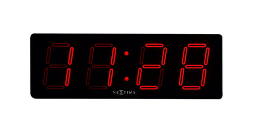 NeXtime Big D wall clock with plastic frame, 51.5 x 18 x 4.5 cm, modern design, front view showing clock face and hands.