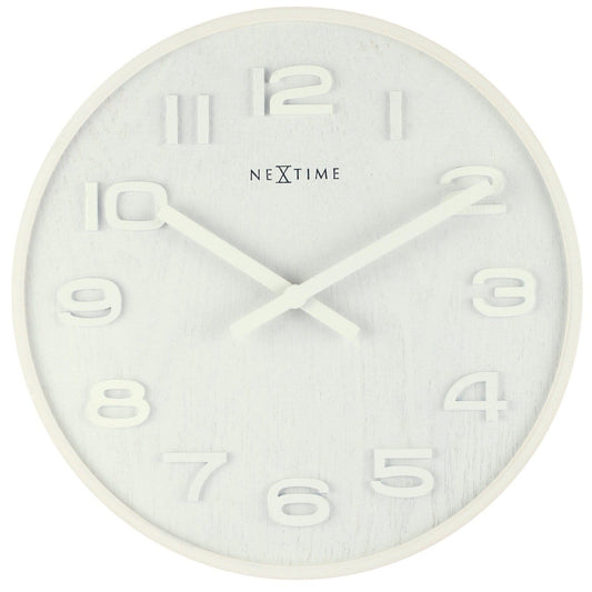 NeXtime Clocks Wood Wood Medium wall clock, 35 cm diameter, wooden face with black hour and minute hands.