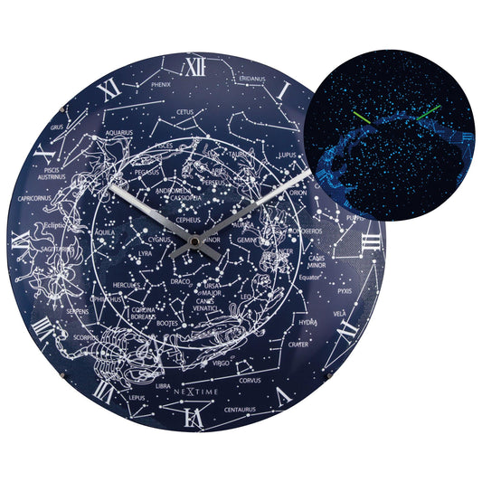 Wall clock - 35 cm - Dome Glass - Glow-in-the-dark- 'Milky Way dome'