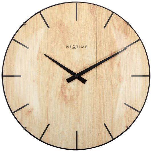 NeXtime Clocks Edge Wood Dome wall clock with 35cm diameter, dome glass cover, featuring a modern wood finish.