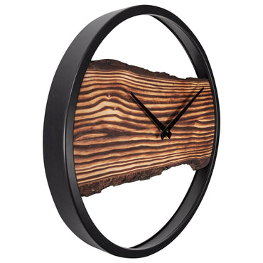 NeXtime Clocks wooden wall clock with silent mechanism, 30cm diameter, wood and metal design featuring a forest theme.