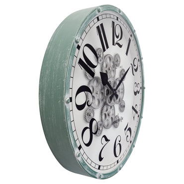 NeXtime Clocks Moving Gear Wall Clock "Henry" 50cm diameter with three gear design, shown from left side view.