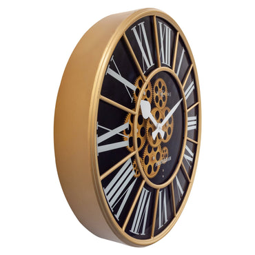 Large NeXtime Clocks Moving Gear wall clock, 50cm, with intricate gear design, named William, shown from the left side.