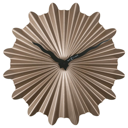 NeXtime Clocks 40cm silent metal wall clock with "Sunny" design, showcasing a modern, minimalist style on a neutral background.