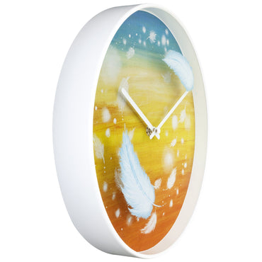 NeXtime wandklok van 30cm met stille werking en kleurrijk 'Feathers' ontwerp van plastic, zichtbaar vanaf linkszijde