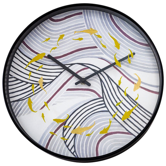 Grey plastic wall clock by NeXtime Clocks, 30cm silent design with koi artwork on the front.