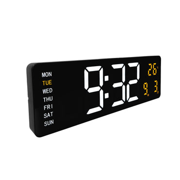 Black NeXtime Super Digi digital wall clock showing time on a sleek rectangular display with a modern design.
