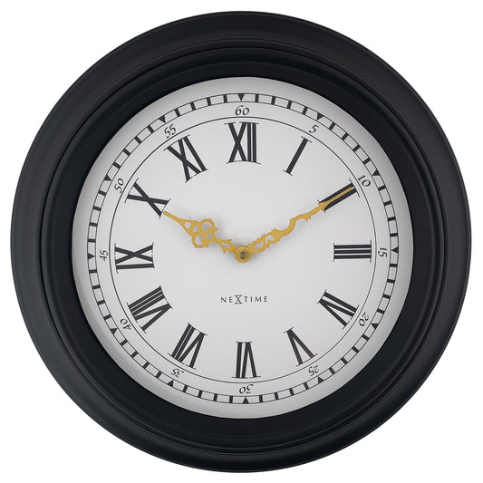 NeXtime Chopin black and grey 40cm silent wall clock with plastic frame showing the clock face and hands.