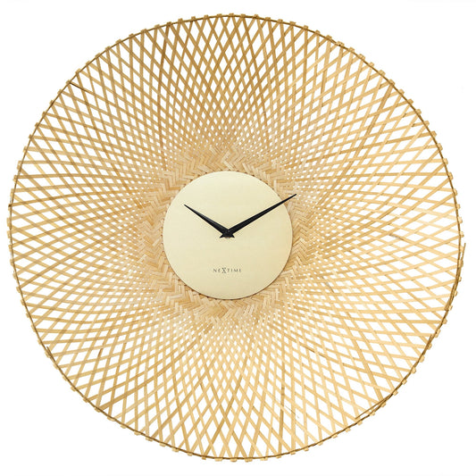 NeXtime Vortex wall clock, 60cm, silent movement, brown and black bamboo design, modern home decor clock.