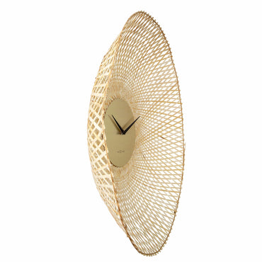 Brown and black bamboo wall clock with a 60cm diameter, silent operation, from NeXtime's Vortex collection.