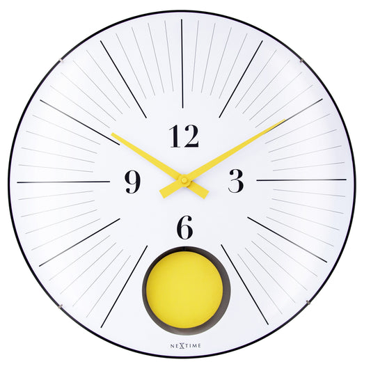 NeXtime wandklok 'Duomo 50 Pendulum' met grote 50cm diameter en gebogen glazen lens, stille pendel muurklok.