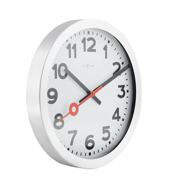 NeXtime Clocks aluminum station number wall or table clock with modern design, featuring black hands and minimalist style.