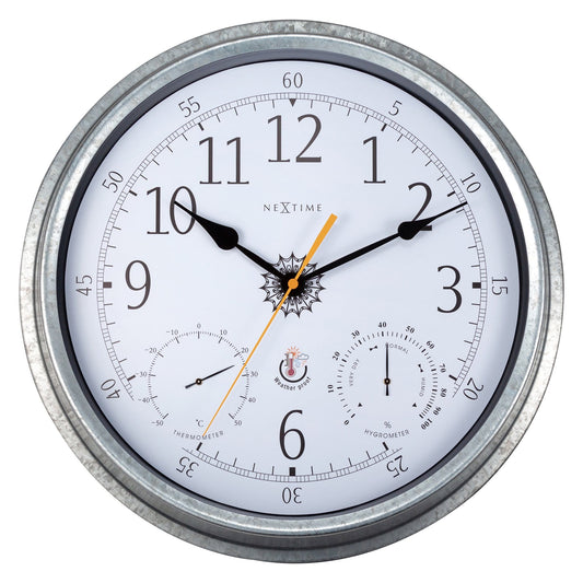 NeXtime Clocks weatherproof garden wall clock, 40.5 cm metal galvanized Tulip design with clear time display.