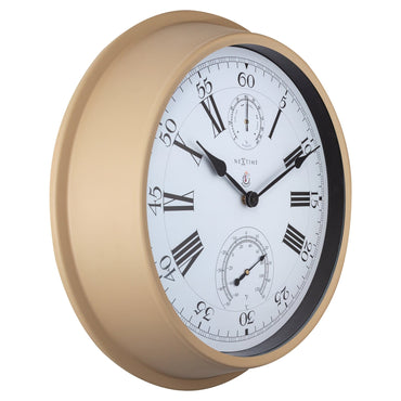 NeXtime Clocks garden weather station wall clock in hyacinth metal, weatherproof, 40.5 cm diameter, wall-mounted garden decor