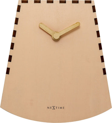 Wooden NeXtime Rocky table clock, 20cm with motion feature, showcasing a modern design on a flat surface.