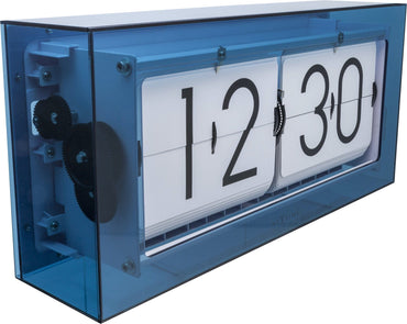NeXtime Big Flip Clear acrylic table or wall clock, 36 cm with white flip number display, minimalist modern design.
