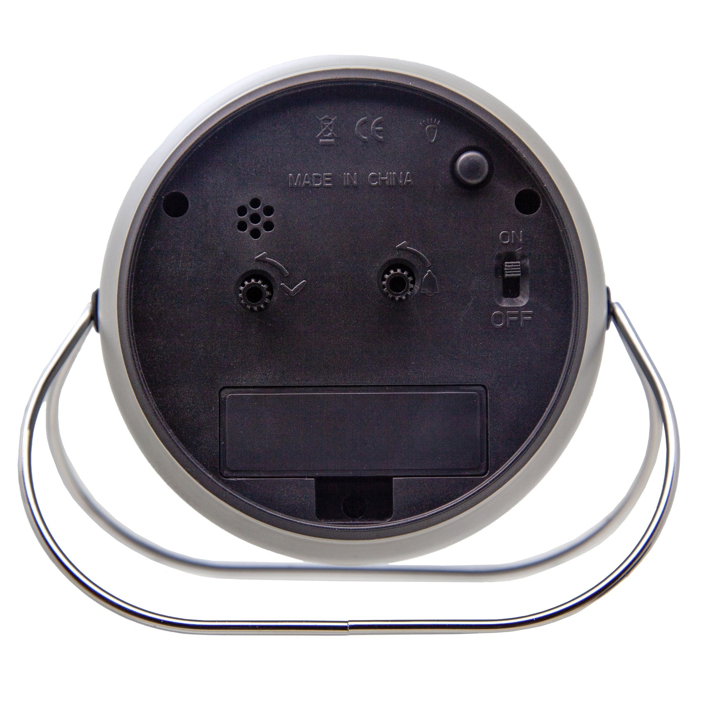 NeXtime Bubble Alarm Clock, metal table clock with silent mechanism, 14x12x8cm, showcasing its rounded bubble design from the back view.