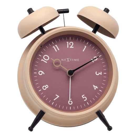 NeXtime Golden Hour alarm clock with metal frame, 12x14x6cm, featuring a stylish gold finish and modern design.