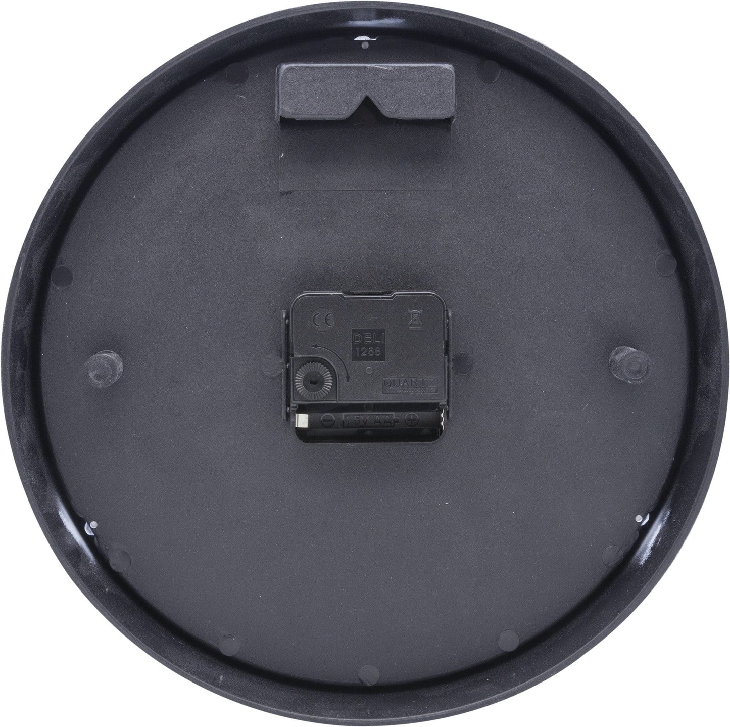 Back view of NeXtime Clocks Peter wall clock with a 26cm plastic case, showing the clock's rear and mounting mechanism.