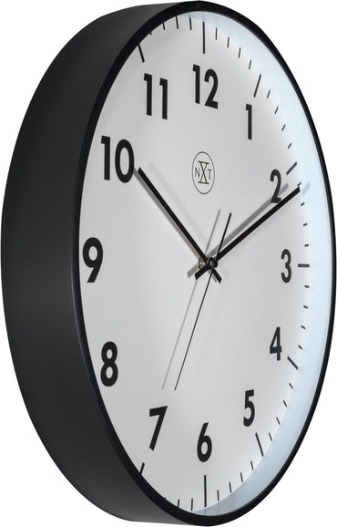 NeXtime Clocks wall clock, 40 cm plastic design, showing a side view with black hour and minute hands on a white face.