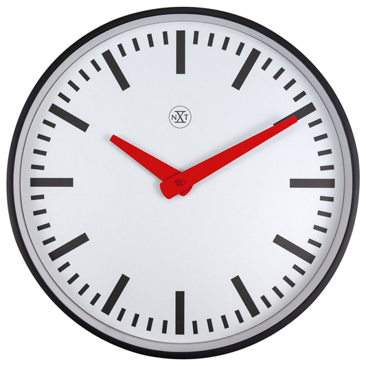 NeXtime Clocks Newcastle wall clock, 25.5cm, silent operation, plastic construction, front view showing clock face and design.