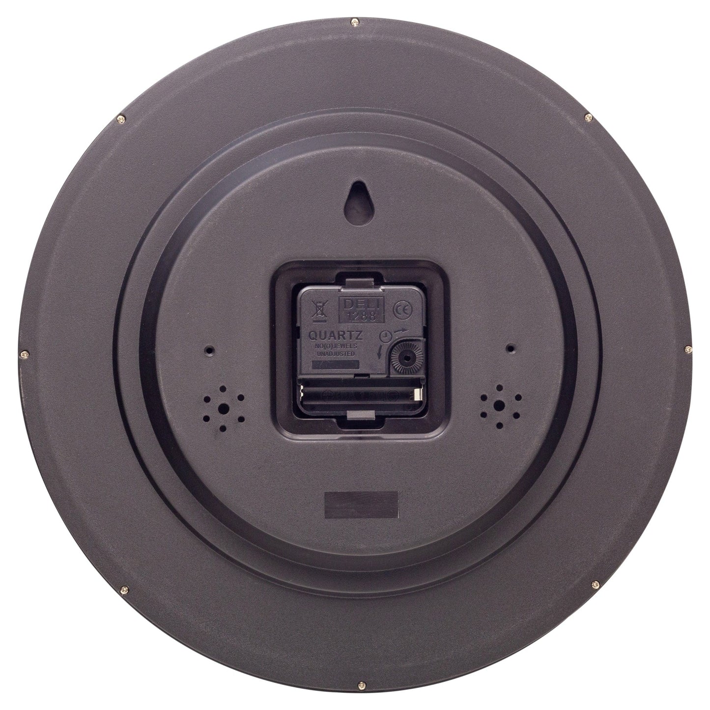 NeXtime Clocks 30cm silent wall clock with dropped numbers, plastic frame, and modern design, viewed from the back.