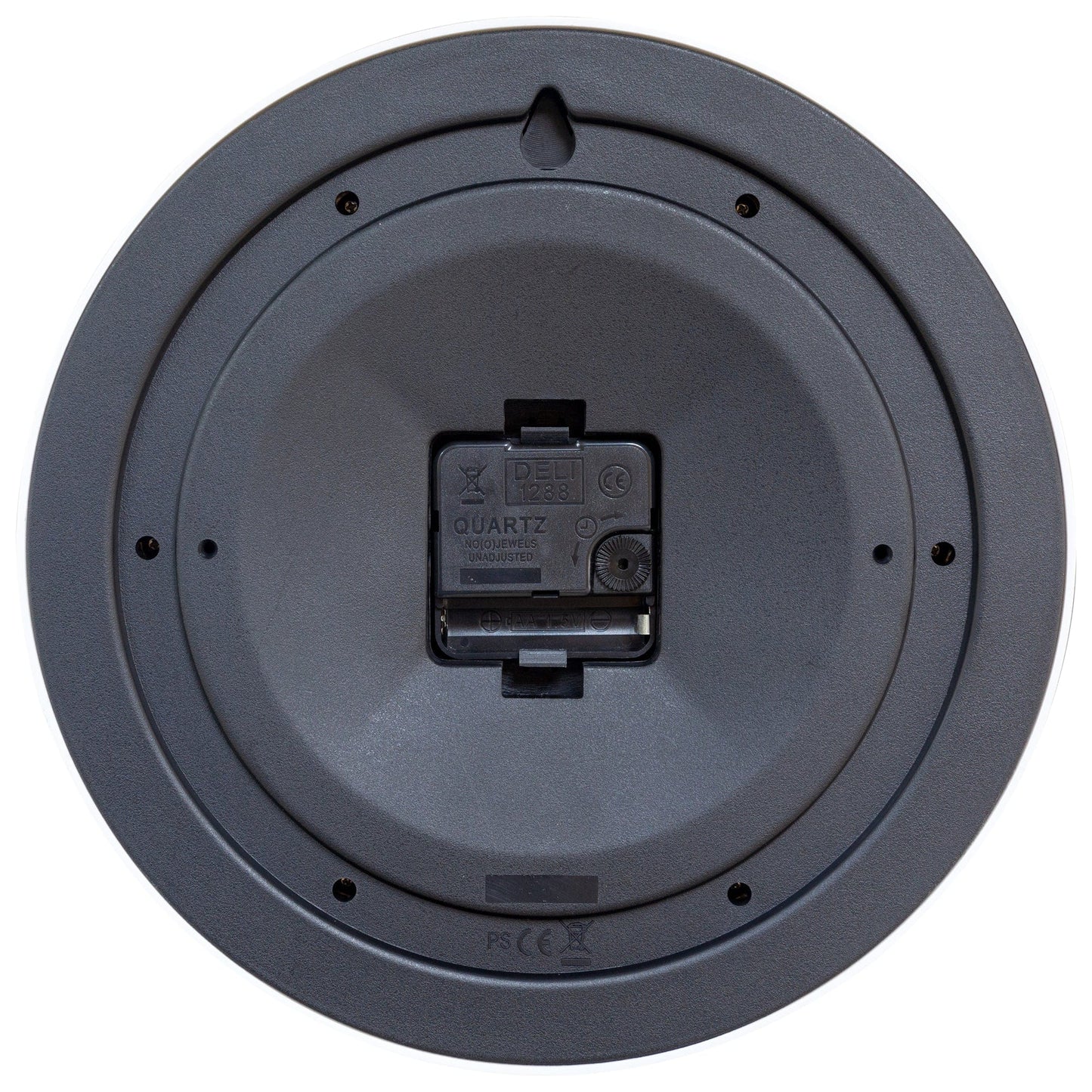 NeXtime Clocks wall clock with 25.5cm plastic case, silent operation, in a robust design with a back view.