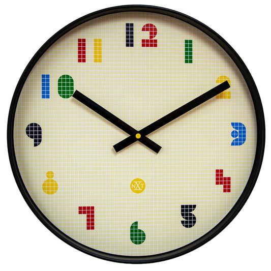 Wall Clock 35cm-Silent-Black/Multicolour-ABS- nXt 'Bit'