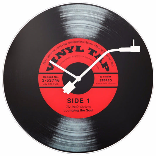 NeXtime Clocks vinyl tap wall clock, 43 cm diameter, glass face with vinyl record design, decorative home timepiece