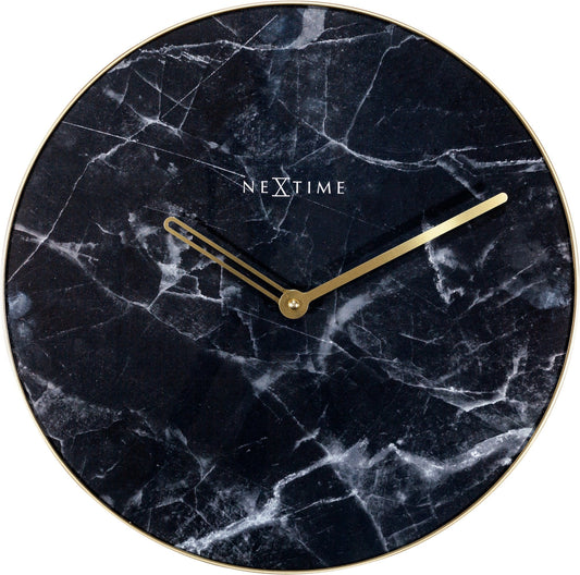 NeXtime Clocks marble wall clock with 40 cm glass and metal frame, featuring a sleek, modern design.