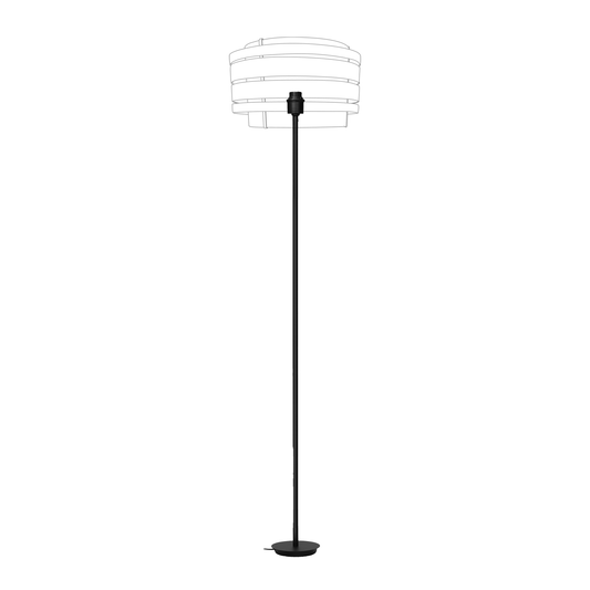 Black metal floor lamp stand with universal E27 socket, 157x35 cm tall, designed for lighting fixtures.