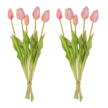 Tulip bouquet – 10 pieces – Mixed colours – ‘Real Touch’ artificial tulips – 42 cm (white/green)