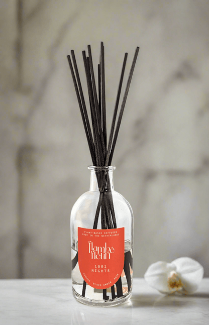 Flambé Fleuri 1001 Nights Reed Diffuser 120ml with elegant glass bottle and reed sticks for continuous fragrance.