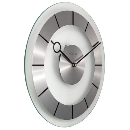 NeXtime Clocks retro wall clock, 31 cm aluminum frame with glass cover, featuring a vintage-inspired design.