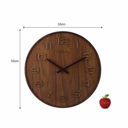 Wood Wood Medium wall clock by NeXtime Clocks, 35 cm diameter with a natural wood finish and minimalist design.