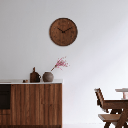 NeXtime Clocks Wood Wood Medium wall clock, 35 cm diameter, wooden design with minimalist style and clear clock face.