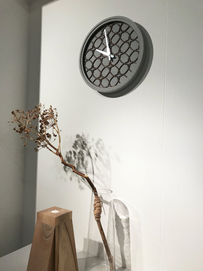 NeXtime Clocks wall clock featuring a 39.5 cm concrete and wood design with "Concreto love" inscription.