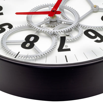 Moderne Zahnraduhr mit beweglichen Zahnrädern - 36 cm - Metall/Glas