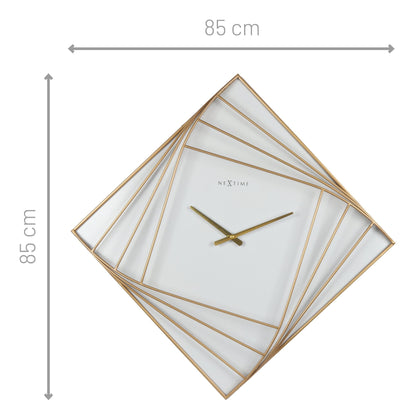 Large 85x85cm metal square wall clock with rotating square design by NeXtime Clocks, showcasing modern wall decor.