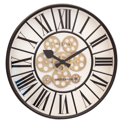 Large NeXtime Clocks Moving Gear Wall Clock, 50cm diameter, with intricate gear design and modern style.