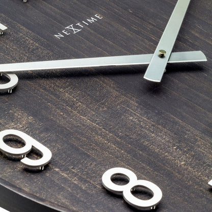 Large wandklok van NeXtime, 50cm, houten en metalen design, stille wandklok met "Precious" detail.