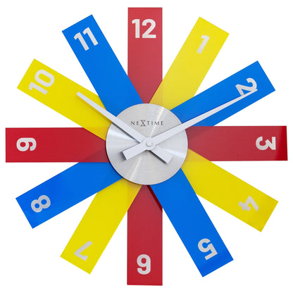 NeXtime Clocks wall clock, 40cm silent acrylic and metal design, front view showing modern "Plexi" style with clear clock face.