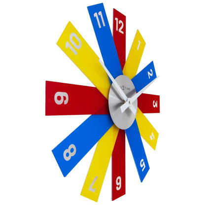 NeXtime Clocks 40cm silent wall clock with acrylic and metal frame, showcasing a modern design from the left side.