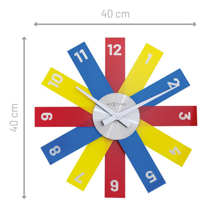NeXtime Clocks 40cm silent wall clock with acrylic and metal, featuring a modern "Plexi" design and clear clock face.