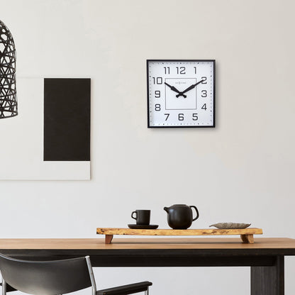 NeXtime Clocks metal wall clock, 35x35cm, silent Arabic design with "Be Square" branding, modern and sleek appearance